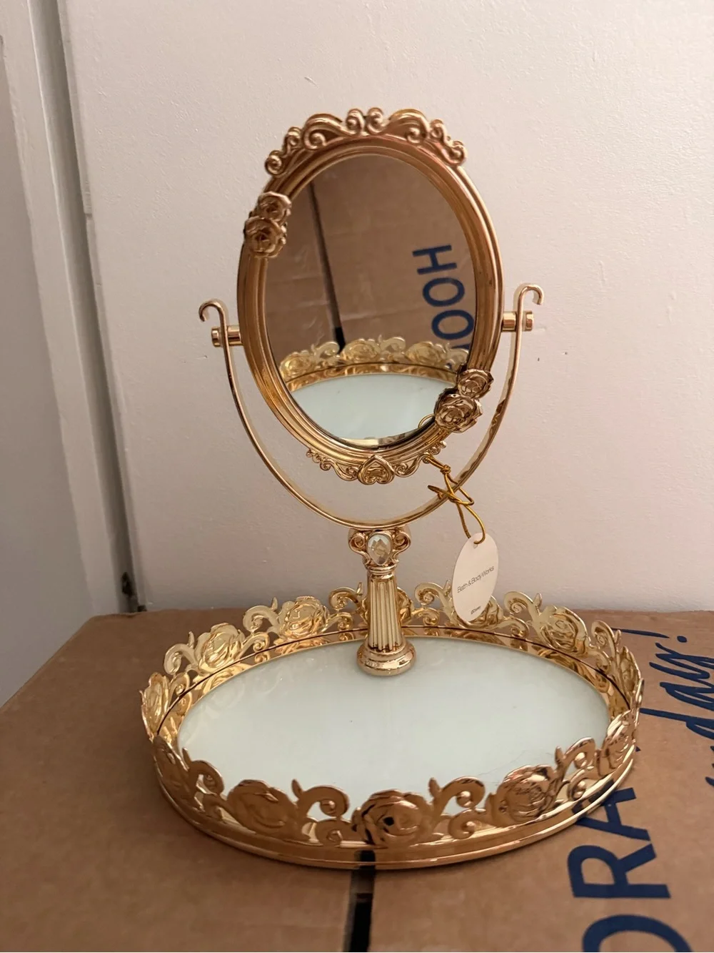 Gold Ornate BELLE Vanity Mirror Tray - Elegant Dressing Table Accent